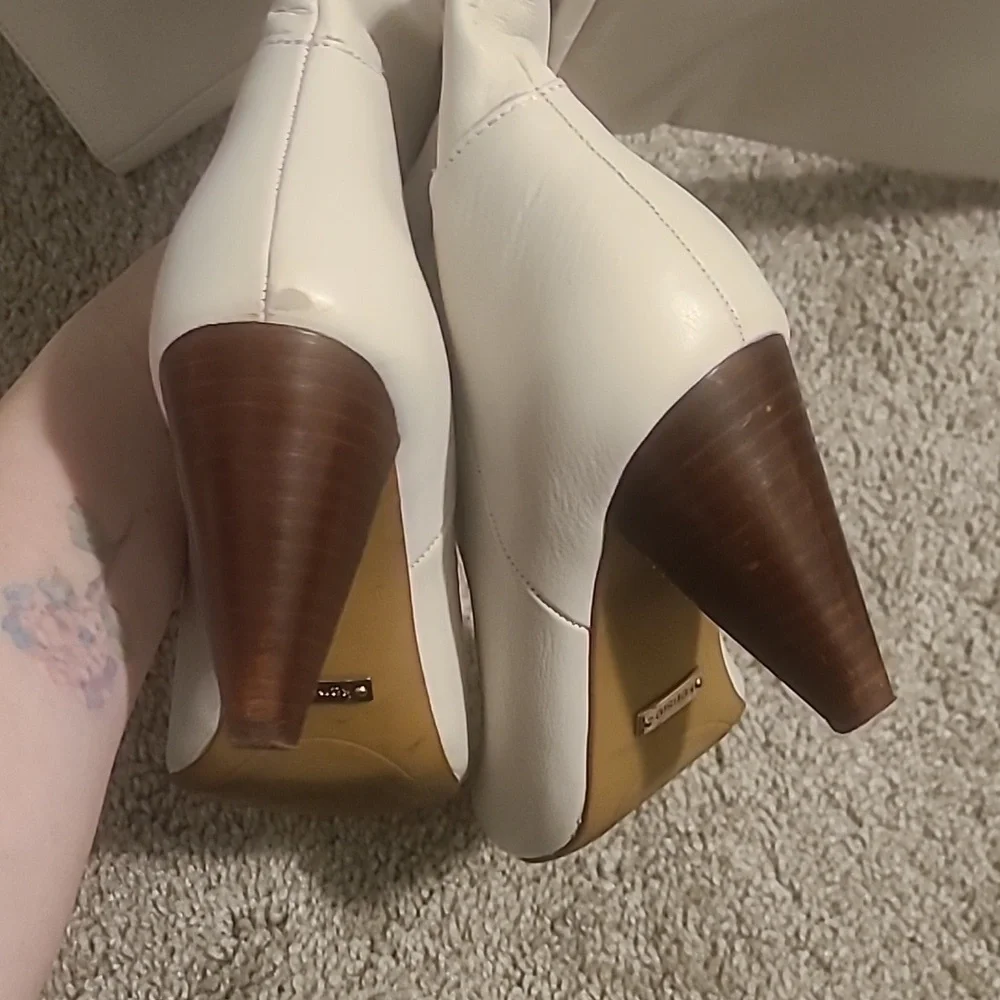 GUC Kensie Kalani Ivory Leather Knee High Boots Soft Slouchy Women's Sz 8M - Picture 6 of 10